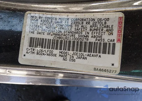 2001 Lexus Is 300 z USA, uszkodzony, nr VIN JTHBD182110005278